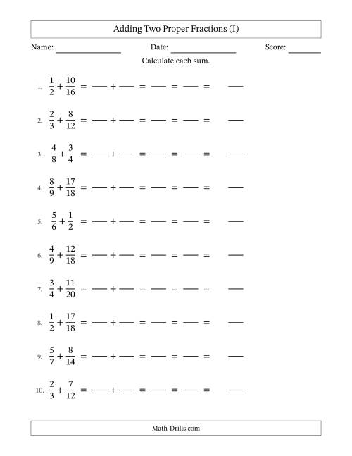 The Adding Two Proper Fractions with Similar Denominators, Mixed Fractions Results and All Simplifying (Fillable) (I) Math Worksheet