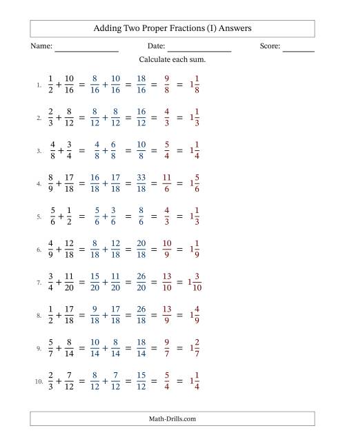 The Adding Two Proper Fractions with Similar Denominators, Mixed Fractions Results and All Simplifying (Fillable) (I) Math Worksheet Page 2