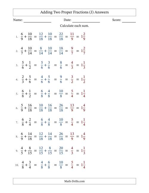The Adding Two Proper Fractions with Similar Denominators, Mixed Fractions Results and All Simplifying (Fillable) (J) Math Worksheet Page 2