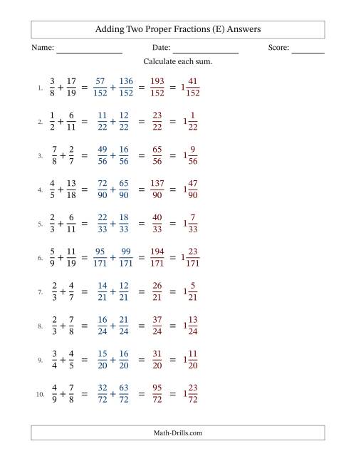 The Adding Two Proper Fractions with Unlike Denominators, Mixed Fractions Results and No Simplifying (Fillable) (E) Math Worksheet Page 2