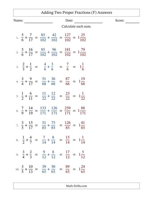 The Adding Two Proper Fractions with Unlike Denominators, Mixed Fractions Results and No Simplifying (Fillable) (F) Math Worksheet Page 2