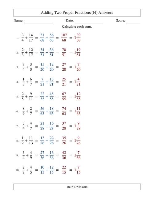 The Adding Two Proper Fractions with Unlike Denominators, Mixed Fractions Results and No Simplifying (Fillable) (H) Math Worksheet Page 2