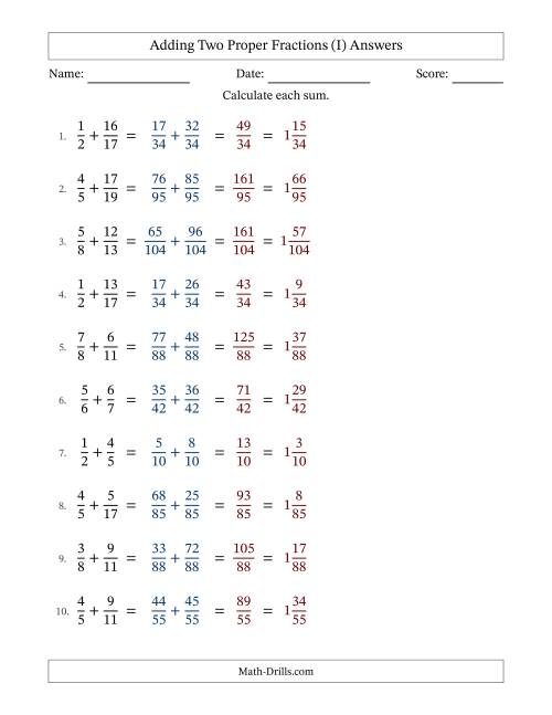 The Adding Two Proper Fractions with Unlike Denominators, Mixed Fractions Results and No Simplifying (Fillable) (I) Math Worksheet Page 2