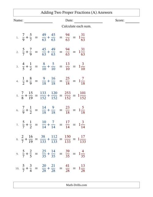 The Adding Two Proper Fractions with Unlike Denominators, Mixed Fractions Results and No Simplifying (Fillable) (All) Math Worksheet Page 2