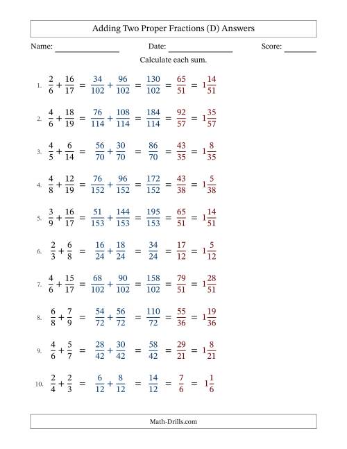 The Adding Two Proper Fractions with Unlike Denominators, Mixed Fractions Results and All Simplifying (Fillable) (D) Math Worksheet Page 2