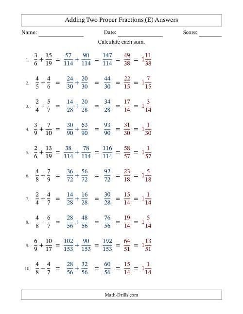 The Adding Two Proper Fractions with Unlike Denominators, Mixed Fractions Results and All Simplifying (Fillable) (E) Math Worksheet Page 2