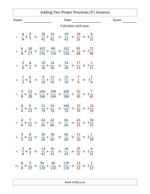 The Adding Two Proper Fractions with Unlike Denominators, Mixed Fractions Results and All Simplifying (Fillable) (F) Math Worksheet Page 2