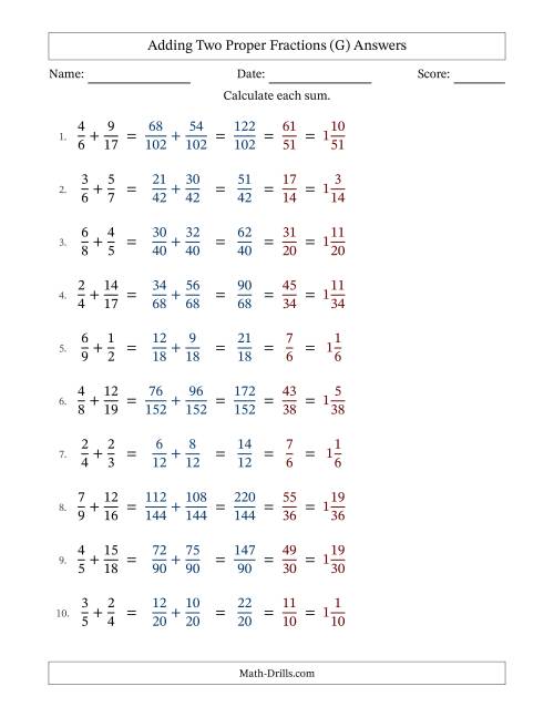 The Adding Two Proper Fractions with Unlike Denominators, Mixed Fractions Results and All Simplifying (Fillable) (G) Math Worksheet Page 2