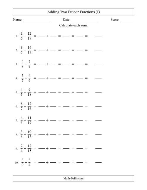 The Adding Two Proper Fractions with Unlike Denominators, Mixed Fractions Results and All Simplifying (Fillable) (I) Math Worksheet