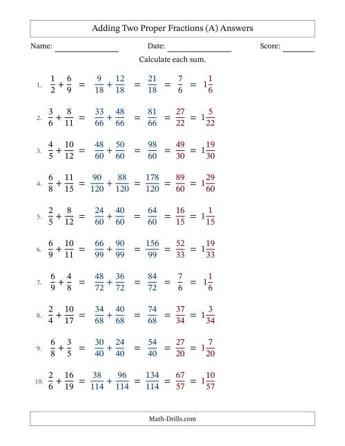 The Adding Two Proper Fractions with Unlike Denominators, Mixed Fractions Results and All Simplifying (Fillable) (All) Math Worksheet Page 2