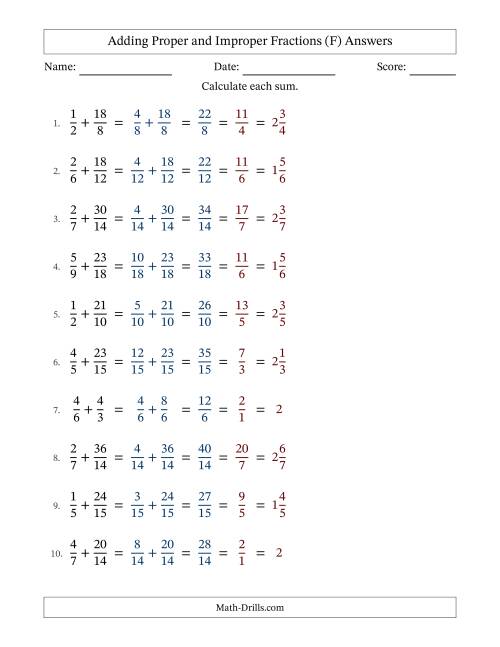 The Adding Proper and Improper Fractions with Similar Denominators, Mixed Fractions Results and All Simplifying (Fillable) (F) Math Worksheet Page 2