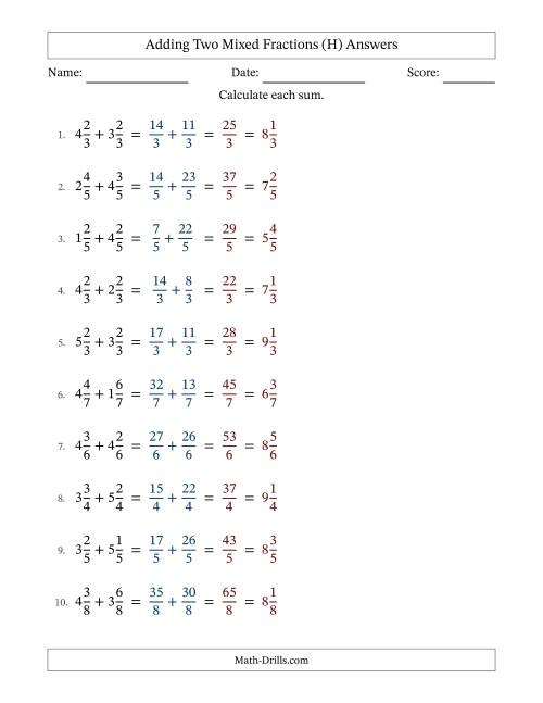 The Adding Two Mixed Fractions with Equal Denominators, Mixed Fractions Results and No Simplifying (Fillable) (H) Math Worksheet Page 2