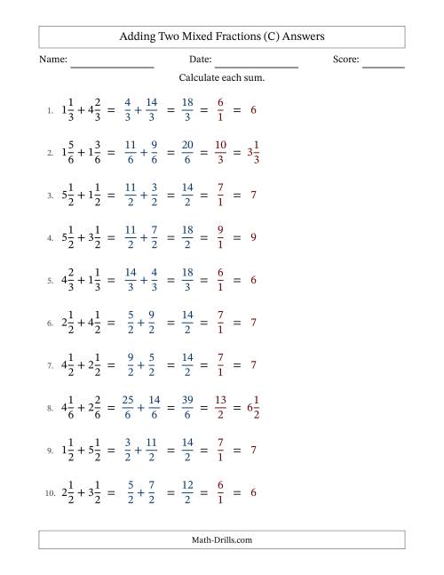 The Adding Two Mixed Fractions with Equal Denominators, Mixed Fractions Results and All Simplifying (Fillable) (C) Math Worksheet Page 2