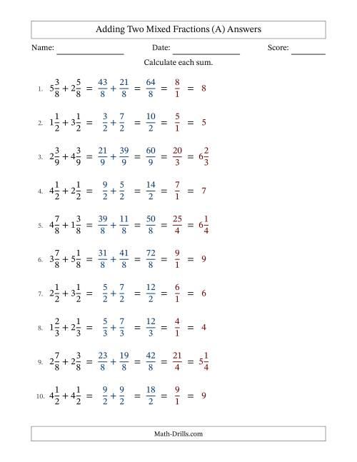 The Adding Two Mixed Fractions with Equal Denominators, Mixed Fractions Results and All Simplifying (Fillable) (All) Math Worksheet Page 2