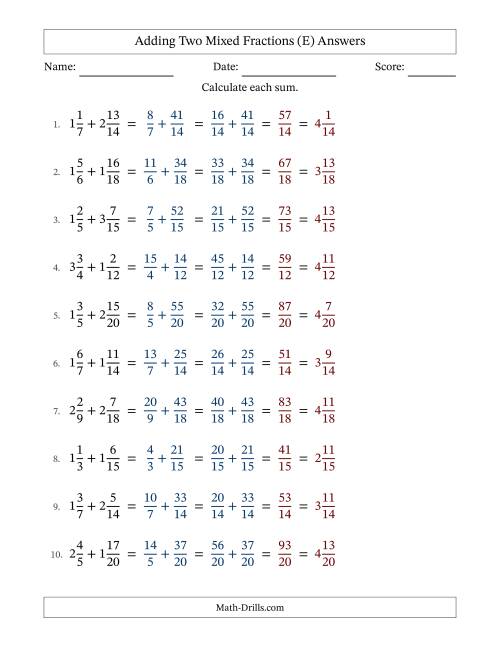 The Adding Two Mixed Fractions with Similar Denominators, Mixed Fractions Results and No Simplifying (Fillable) (E) Math Worksheet Page 2
