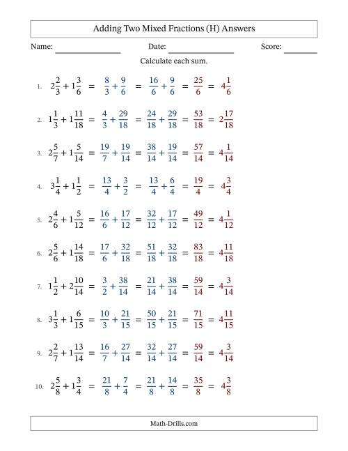 The Adding Two Mixed Fractions with Similar Denominators, Mixed Fractions Results and No Simplifying (Fillable) (H) Math Worksheet Page 2