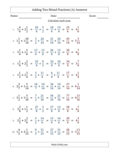 The Adding Two Mixed Fractions with Similar Denominators, Mixed Fractions Results and No Simplifying (Fillable) (All) Math Worksheet Page 2