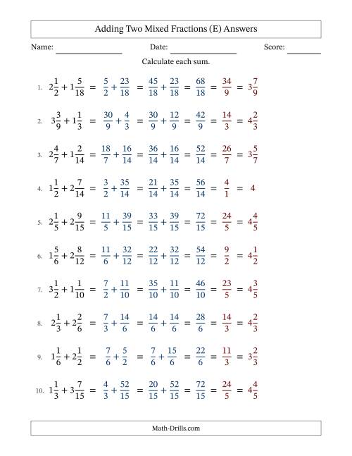 The Adding Two Mixed Fractions with Similar Denominators, Mixed Fractions Results and All Simplifying (Fillable) (E) Math Worksheet Page 2