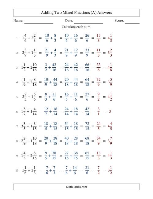 The Adding Two Mixed Fractions with Similar Denominators, Mixed Fractions Results and All Simplifying (Fillable) (All) Math Worksheet Page 2