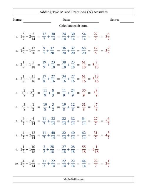 The Adding Two Mixed Fractions with Similar Denominators, Mixed Fractions Results and Some Simplifying (Fillable) (A) Math Worksheet Page 2