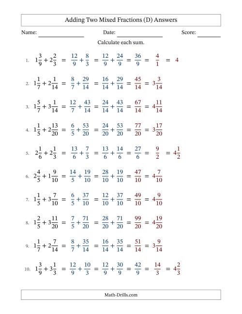 The Adding Two Mixed Fractions with Similar Denominators, Mixed Fractions Results and Some Simplifying (Fillable) (D) Math Worksheet Page 2
