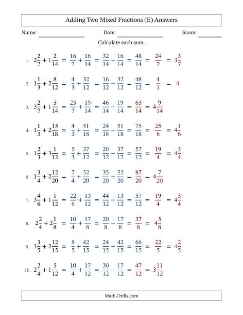 The Adding Two Mixed Fractions with Similar Denominators, Mixed Fractions Results and Some Simplifying (Fillable) (E) Math Worksheet Page 2
