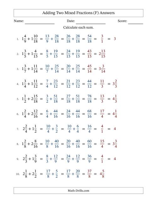 The Adding Two Mixed Fractions with Similar Denominators, Mixed Fractions Results and Some Simplifying (Fillable) (F) Math Worksheet Page 2