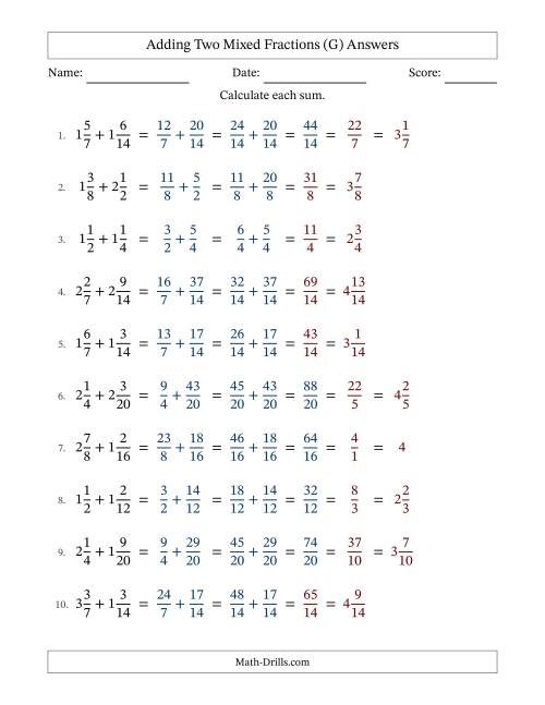 The Adding Two Mixed Fractions with Similar Denominators, Mixed Fractions Results and Some Simplifying (Fillable) (G) Math Worksheet Page 2