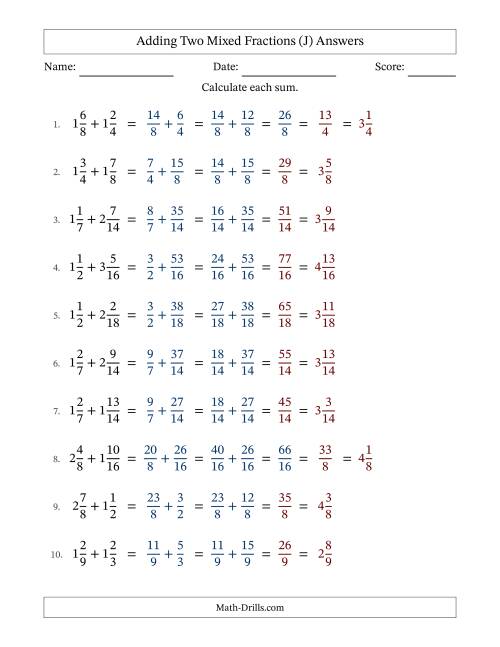 The Adding Two Mixed Fractions with Similar Denominators, Mixed Fractions Results and Some Simplifying (Fillable) (J) Math Worksheet Page 2