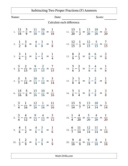 The Subtracting Two Proper Fractions with Similar Denominators, Proper Fractions Results and No Simplifying (Fillable) (F) Math Worksheet Page 2