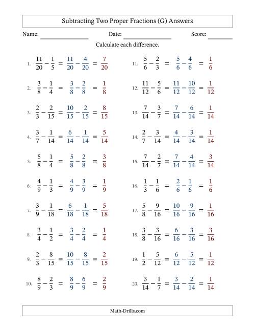 The Subtracting Two Proper Fractions with Similar Denominators, Proper Fractions Results and No Simplifying (Fillable) (G) Math Worksheet Page 2