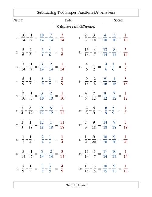 The Subtracting Two Proper Fractions with Similar Denominators, Proper Fractions Results and No Simplifying (Fillable) (All) Math Worksheet Page 2