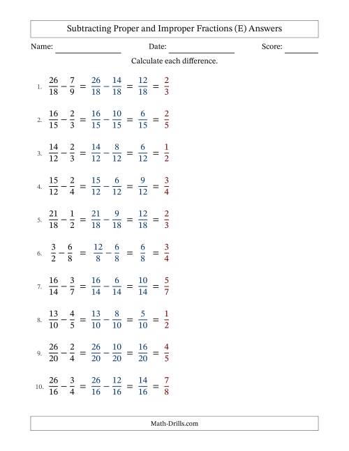 The Subtracting Proper and Improper Fractions with Similar Denominators, Proper Fractions Results and All Simplifying (Fillable) (E) Math Worksheet Page 2
