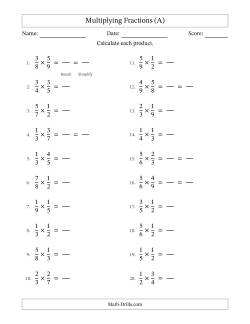 Multiplying Two Proper Fractions with Some Simplification (Fillable)