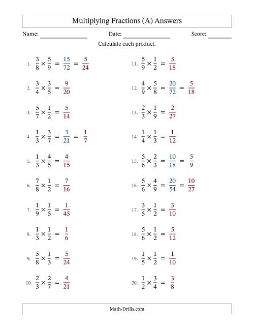 The Multiplying Two Proper Fractions with Some Simplification (Fillable) (A) Math Worksheet Page 2