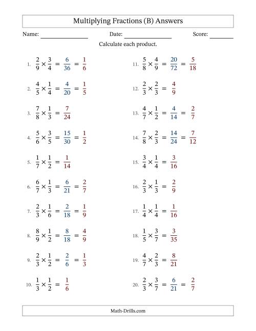 The Multiplying Two Proper Fractions with Some Simplification (Fillable) (B) Math Worksheet Page 2