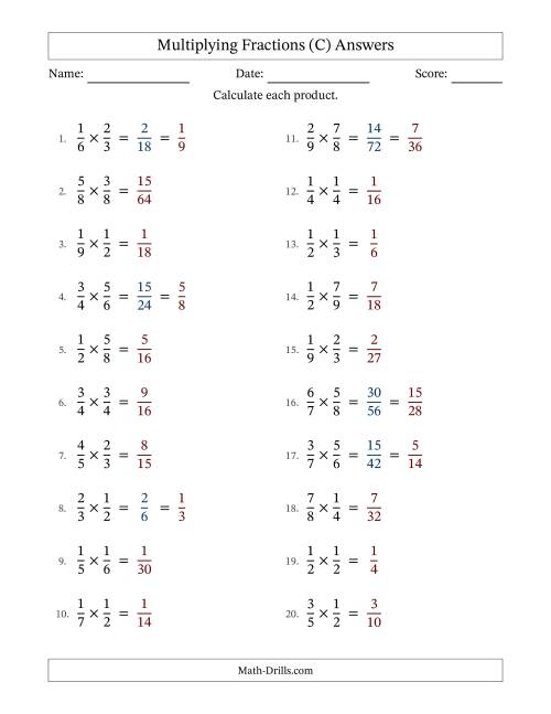 The Multiplying Two Proper Fractions with Some Simplification (Fillable) (C) Math Worksheet Page 2