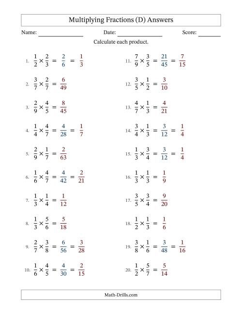 The Multiplying Two Proper Fractions with Some Simplification (Fillable) (D) Math Worksheet Page 2