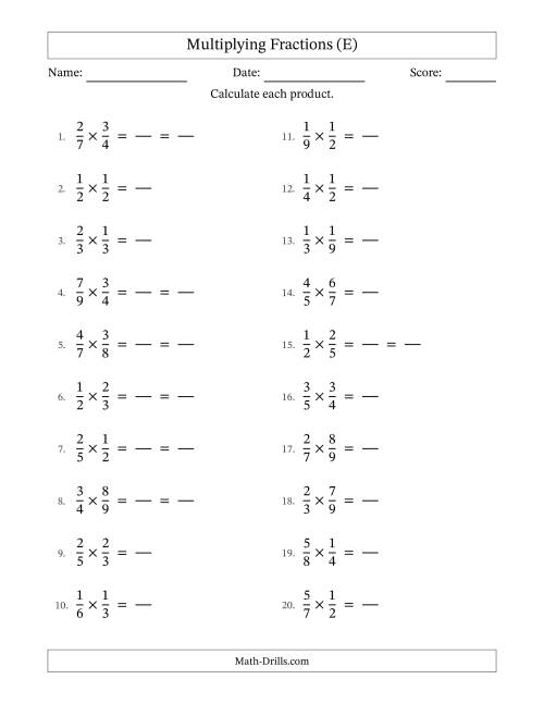 The Multiplying Two Proper Fractions with Some Simplification (Fillable) (E) Math Worksheet