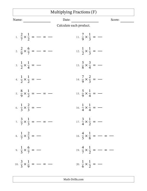 The Multiplying Two Proper Fractions with Some Simplification (Fillable) (F) Math Worksheet