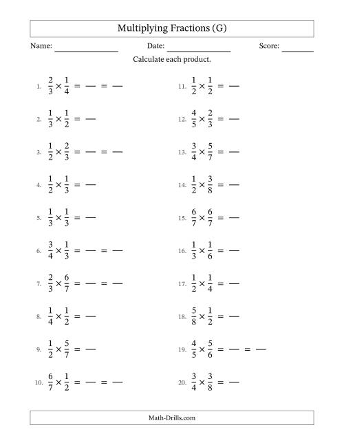 The Multiplying Two Proper Fractions with Some Simplification (Fillable) (G) Math Worksheet