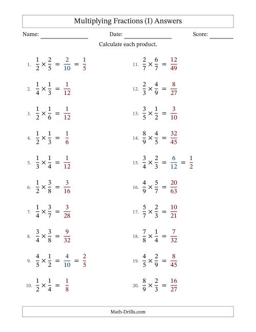 The Multiplying Two Proper Fractions with Some Simplification (Fillable) (I) Math Worksheet Page 2
