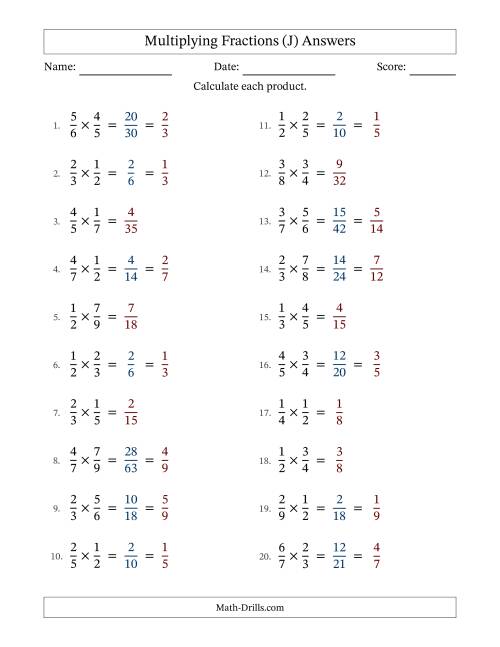 The Multiplying Two Proper Fractions with Some Simplification (Fillable) (J) Math Worksheet Page 2