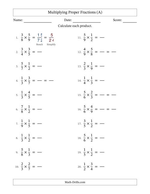 The Multiplying Two Proper Fractions with Some Simplifying (Fillable) (All) Math Worksheet