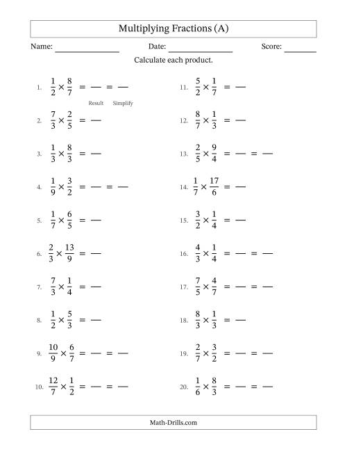 The Multiplying Proper and Improper Fractions with Some Simplifying (Fillable) (A) Math Worksheet