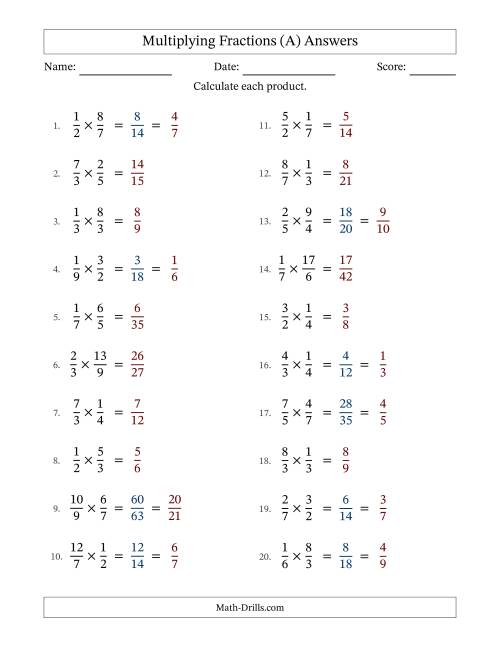 The Multiplying Proper and Improper Fractions with Some Simplification (Fillable) (A) Math Worksheet Page 2