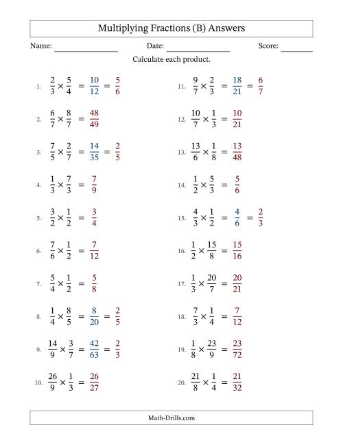 The Multiplying Proper and Improper Fractions with Some Simplification (Fillable) (B) Math Worksheet Page 2