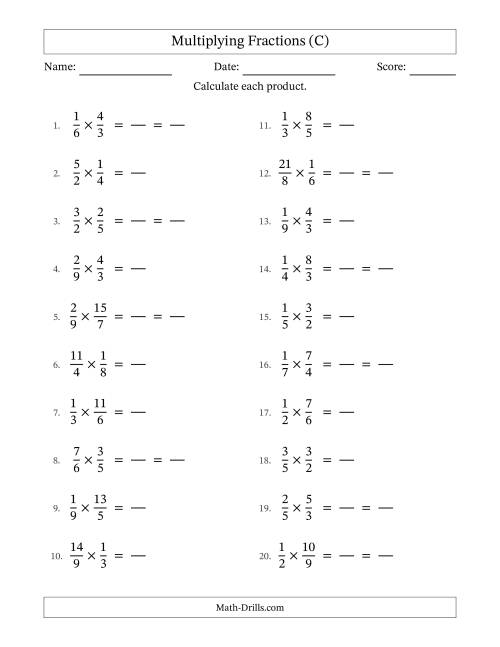 The Multiplying Proper and Improper Fractions with Some Simplification (Fillable) (C) Math Worksheet