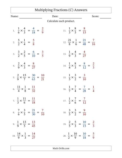 The Multiplying Proper and Improper Fractions with Some Simplification (Fillable) (C) Math Worksheet Page 2