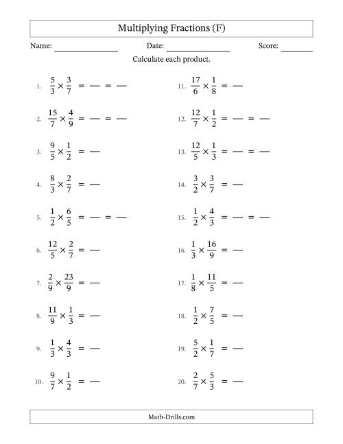 The Multiplying Proper and Improper Fractions with Some Simplification (Fillable) (F) Math Worksheet